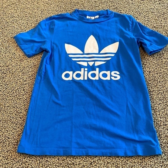 Adidas Blue & White Logo’d Short Sleeve Shirt Size XS in Like New Condition - Picture 1 of 3